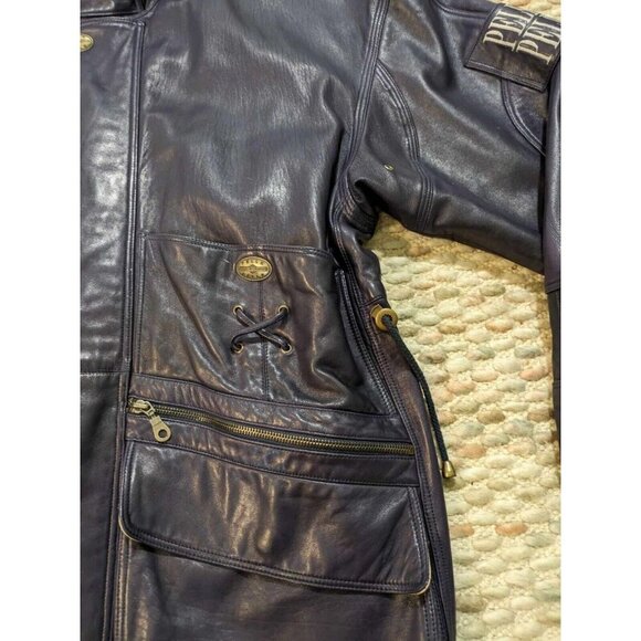 Vintage Marc Buchanan Pelle Pelle Mens Size 40 Global 1994 Navy Leather Trench - Picture 3 of 15